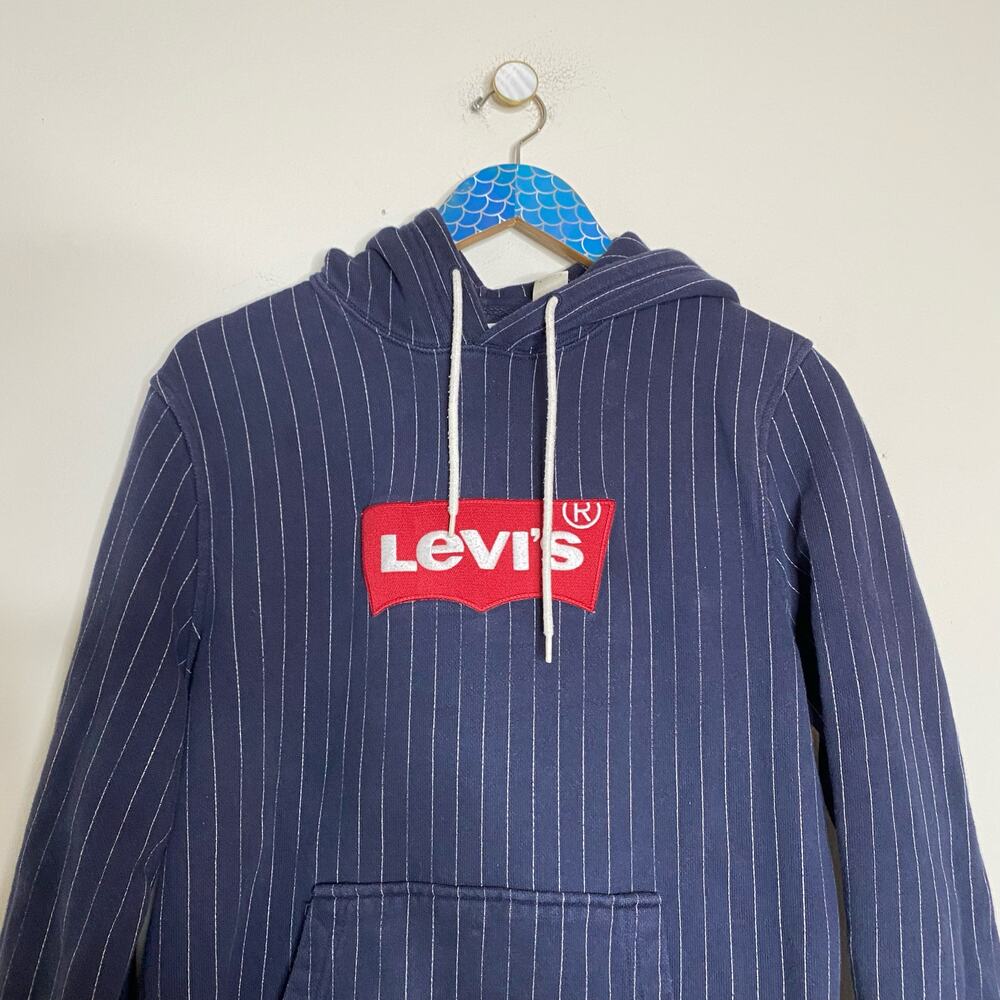Levi's Logo Patch Navy Striped Drawstring Hoodie … - image 3